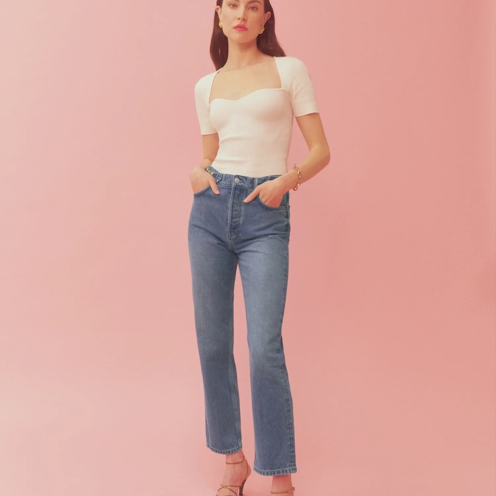 NWT Reformation Cynthia Chainlink High Rise Straight Jeans
